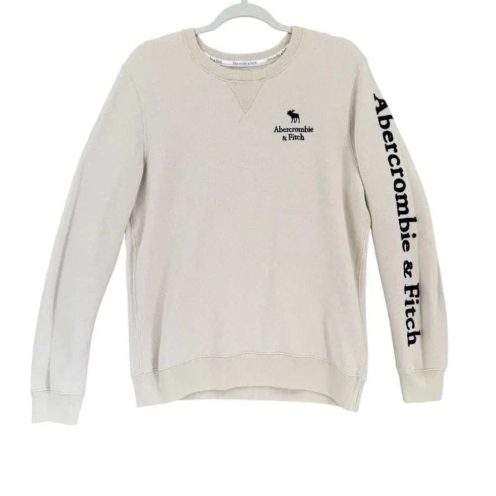 Abercrombie & Fitch Soft A&F Fleece Sweatershirt Mens SM Cream Crew Neck Casual